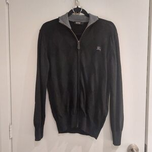 Burberry Black Label Black Argyle Zip-up Sweater